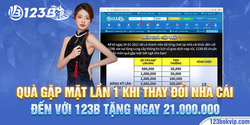 Quà gặp mặt lần 1 khi thay đổi nhà cái đến với 123B tặng ngay 21.000.000 